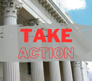 Take Action Take Action text on building image